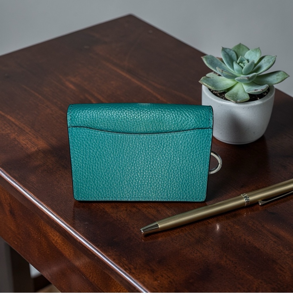 Coach Pebbled Leather Envelope Snap Wallet / Card Case – Teal Green 🩵 - Picture 10 of 10